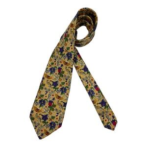 GIVENCHY GENTLEMAN Yellow Floral Butterfly Bird Silk LUXURY Tie ITALY
